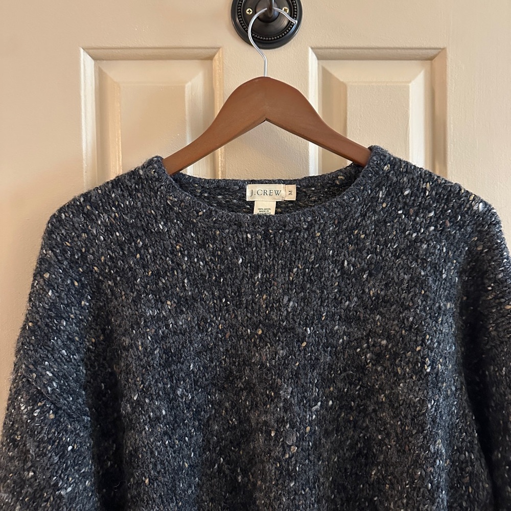 Vintage 1990’s J. Crew Nubby Tweed Boxy Wool Sweater Charcoal Grey M